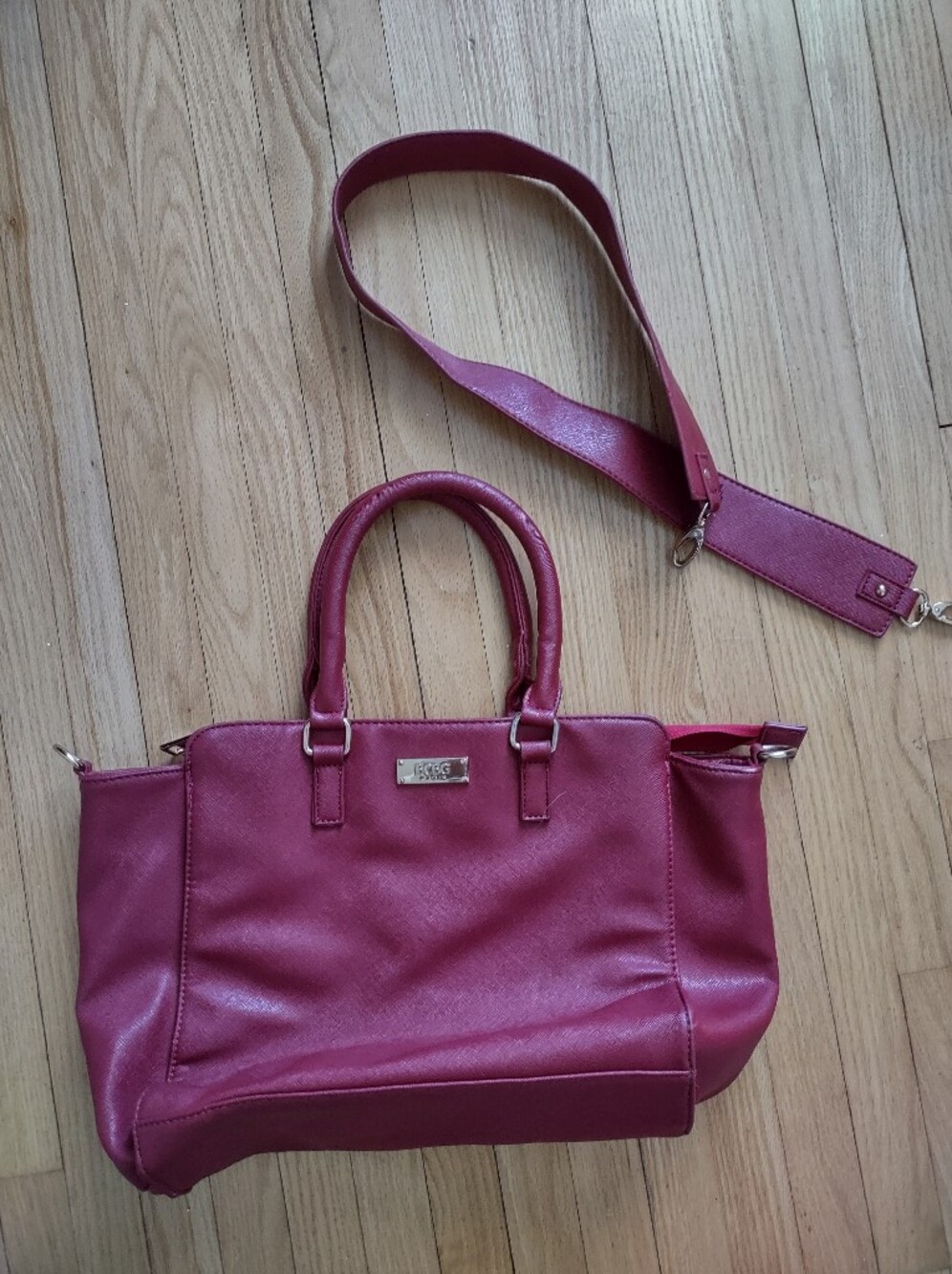 BCBG Paris Raspberry Top-Handle Satchel Crossbody Bag w/ Detachable Strap